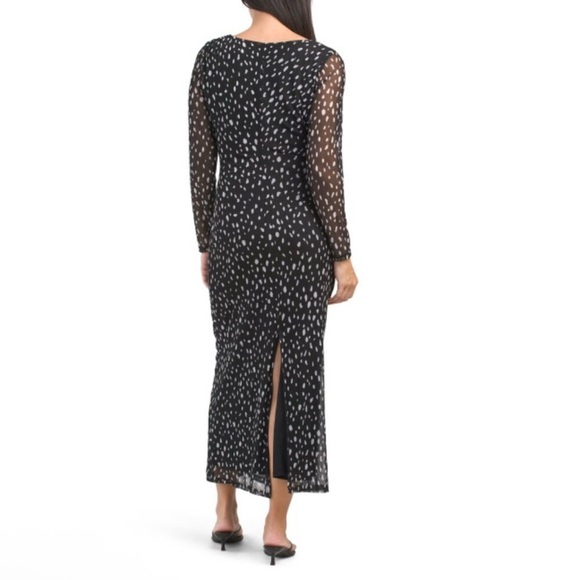 Rachel Zoe NWT Mesh Black And White Print Midi Cocktail Dress Crew Neck - Picture 2 of 7
